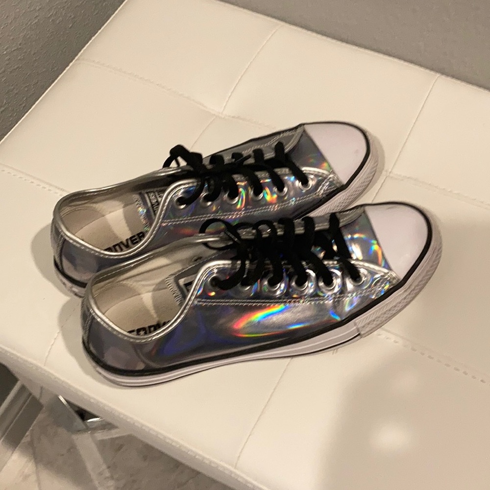 Holographic converse tennis shoes